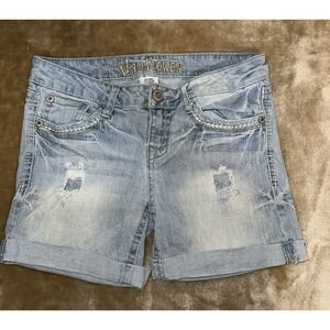 Wallflower Shorts Size 9 Distressed Pockets Cuffed Stretch Embroidered